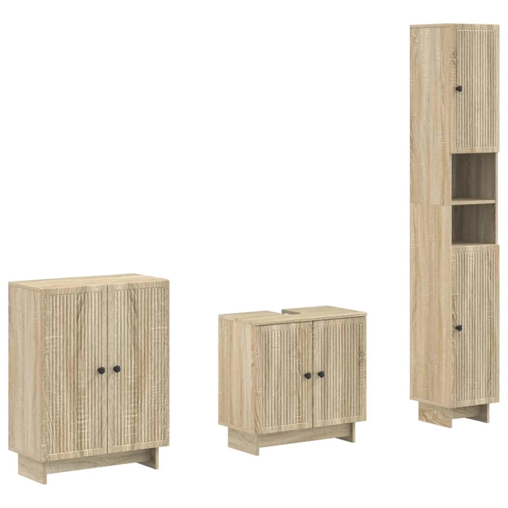 Set di armadietti da bagno in 3 pezzi EDE Rovere Sonoma 3417416