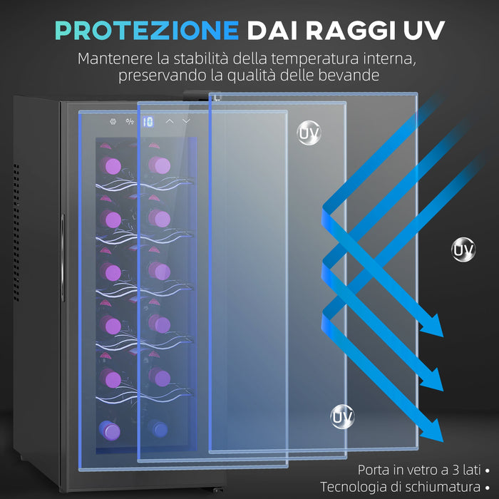 Cantinetta Vino Refrigerata per 12 Bottiglie Doppio Controllo Temperatura Ripiani Regolabili e Luci Nero
