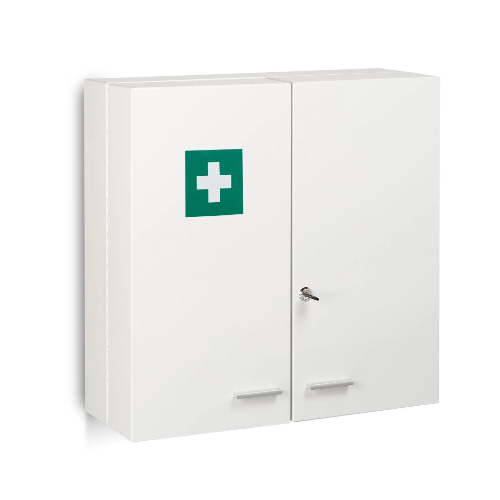 Armadietto portamedicine chiudibile a chiave da appendere 100 x 40 x 20 cm con 11 scomparti moderno in acciaio bianco 13_0011266