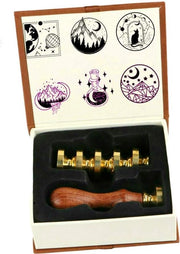 Set di Sigilli in Cera con 6 Stuks Sigilli in Metallo + 1 Manico in Legno Regalo - Kit di Sigillatura per Inviti con Ballo in Cera