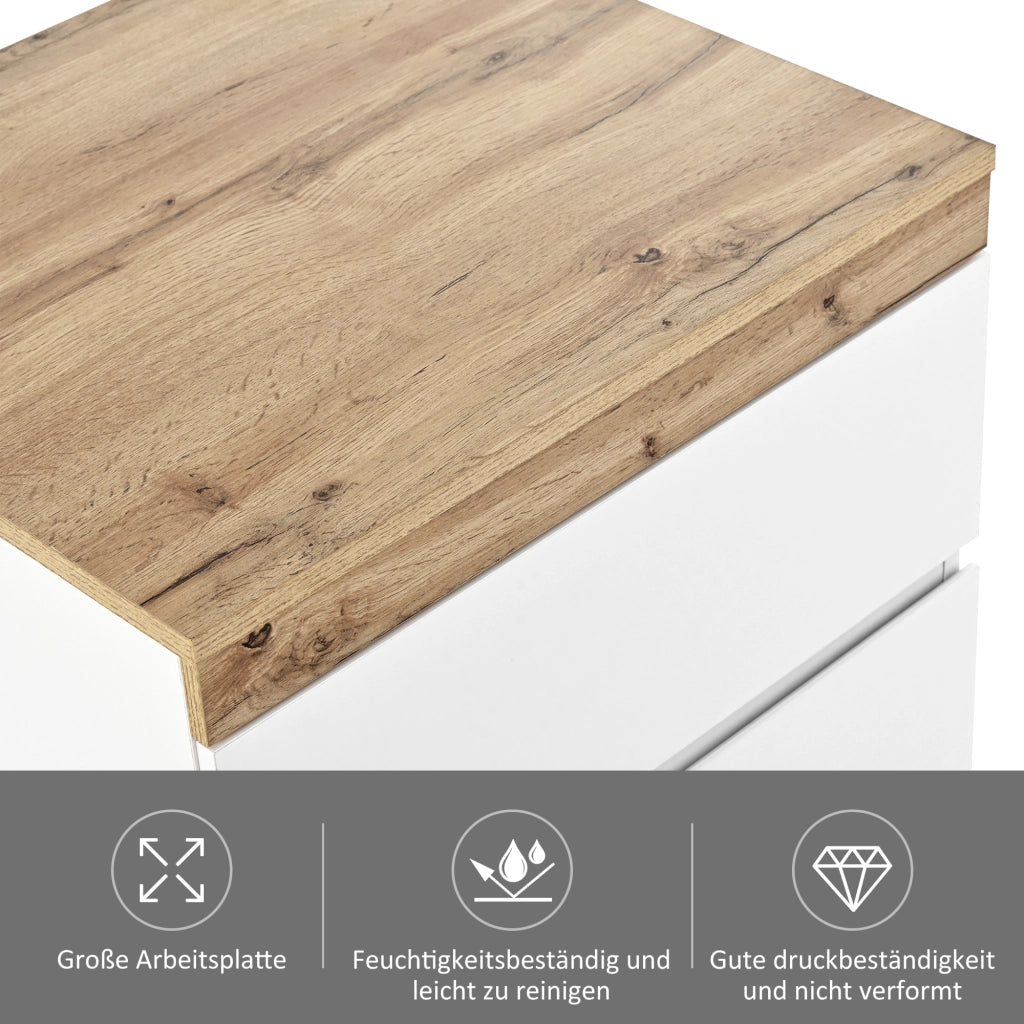 COMODINO classico con 2 cassetti bianco e rovere