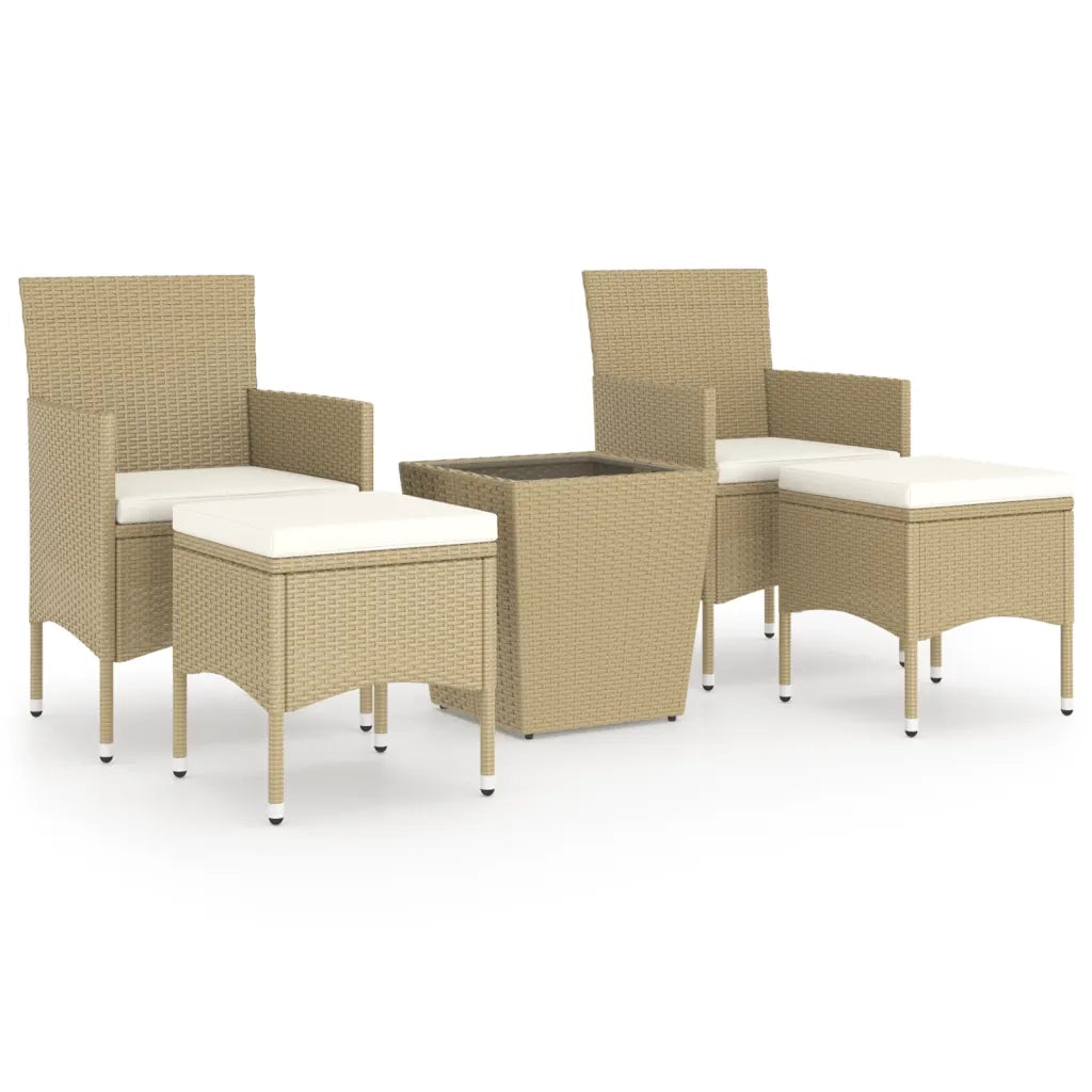 Set Bistrot da Giardino 5 pz | Set Salotto da Giardino Polyrattan e Vetro Temperato Beige