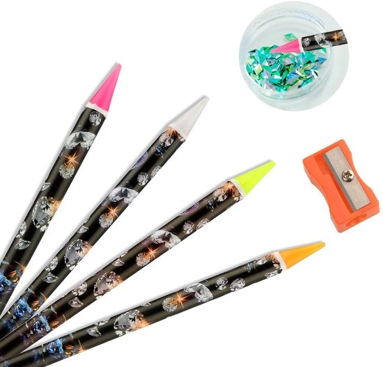 Strumento per design unghie a punta - Puntaspillo - Accessori manicure - Stilo per unghie - Strumento per manicure - 4 pezzi - Penna a cera autoadesiva - Utensile per manicure - Puntaspillo per unghie - Duraturo e comodo