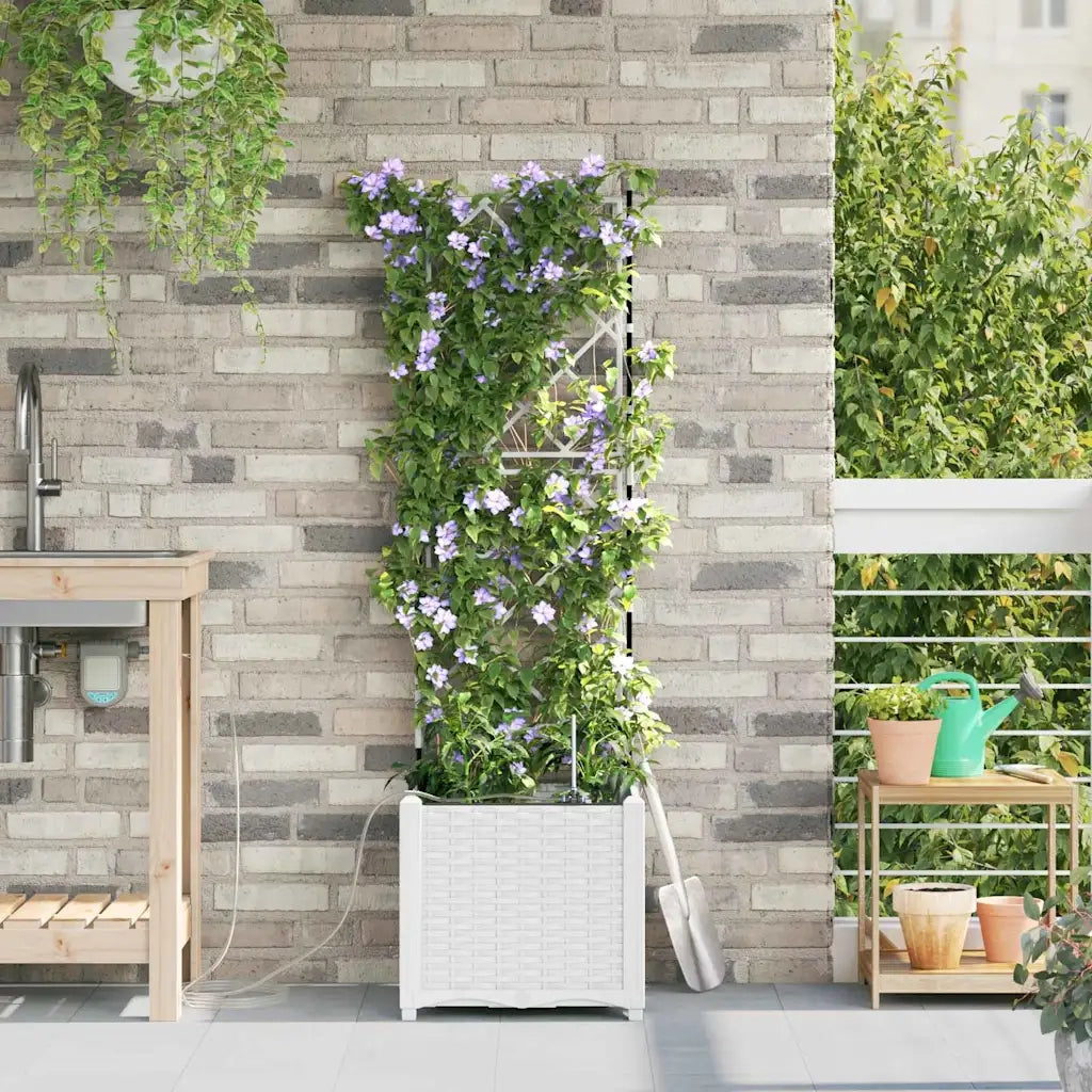 Vaso da giardino-Fioriera da Esterno-Contenitore per Piante Bianco 40 x 40 x 142 cm Acciaio