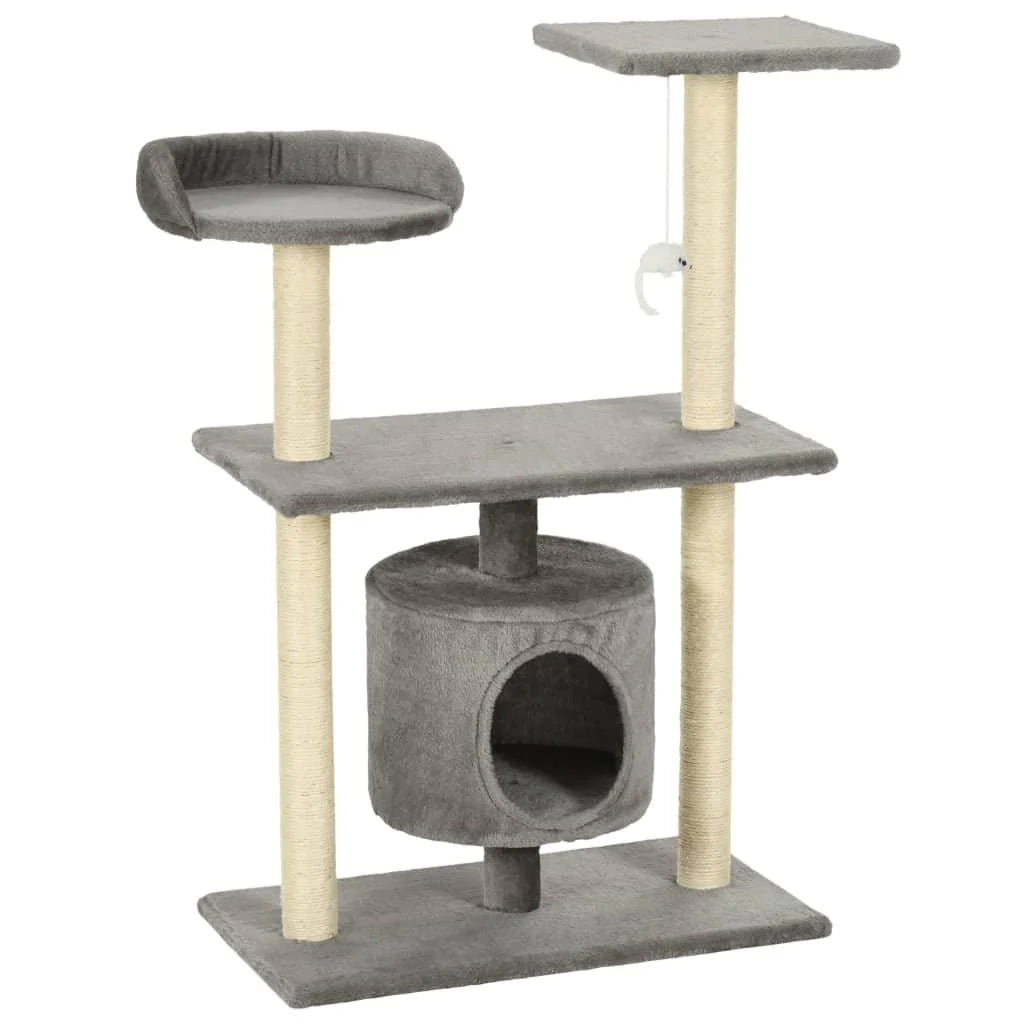 Tiragraffi albero per gatti cuccia per gatti peluche in sisal 95 cm grigio 3702242