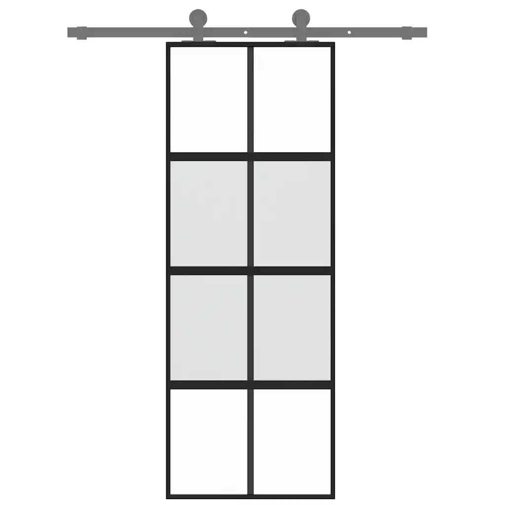 Porta Scorrevole Nera 76x205 cm in Vetro Temperato e Alluminio 155222