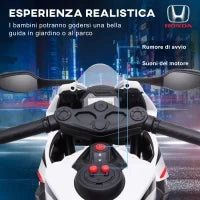 Moto Elettrica per Bambini con Licenza HONDA, Batteria 6V Ricaricabile, Velocità 3km/h, Bianco