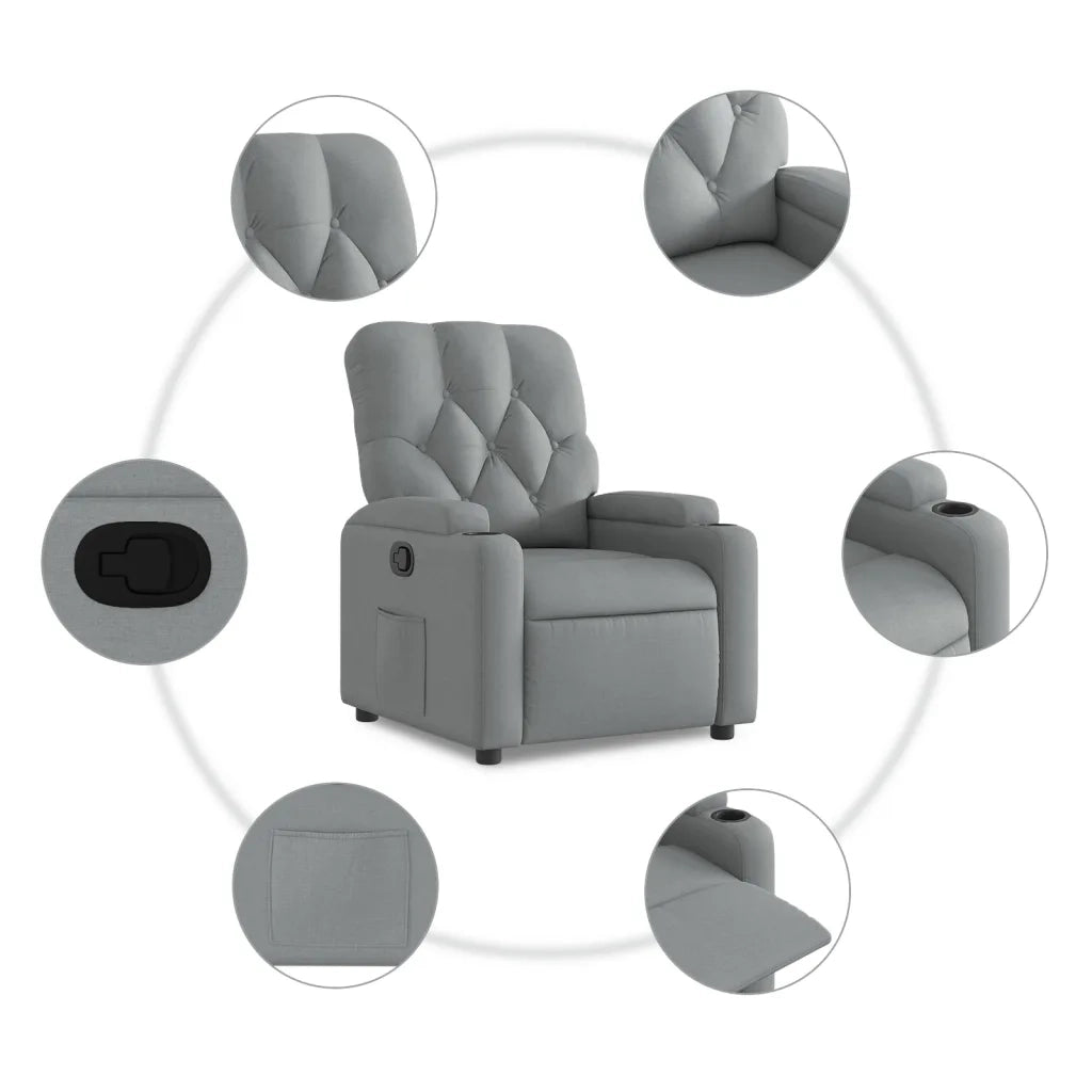 Divano Sedia-Poltrona Reclinabile in Tessuto Grigio Chiaro 508521