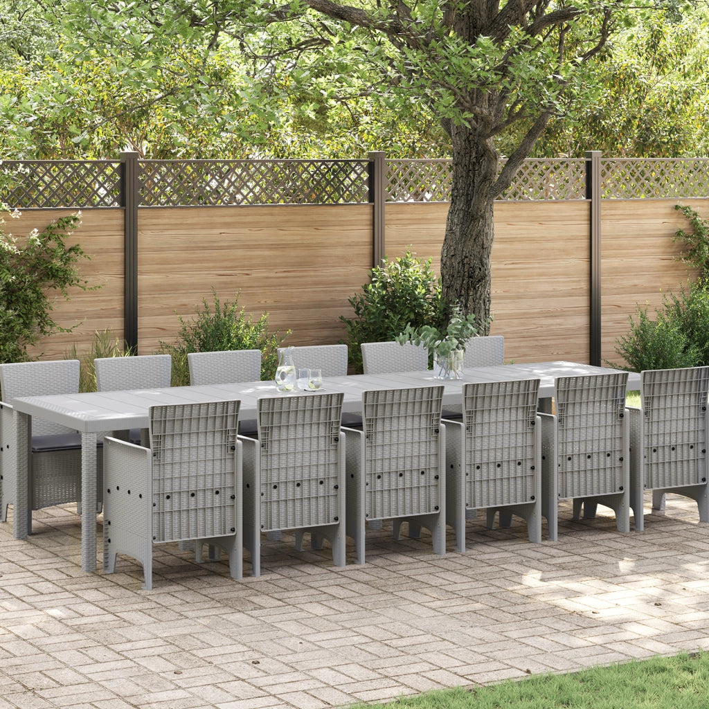 Set da Pranzo per Giardino 13 Pezzi con Cuscini Polirattan Grigio Chiaro