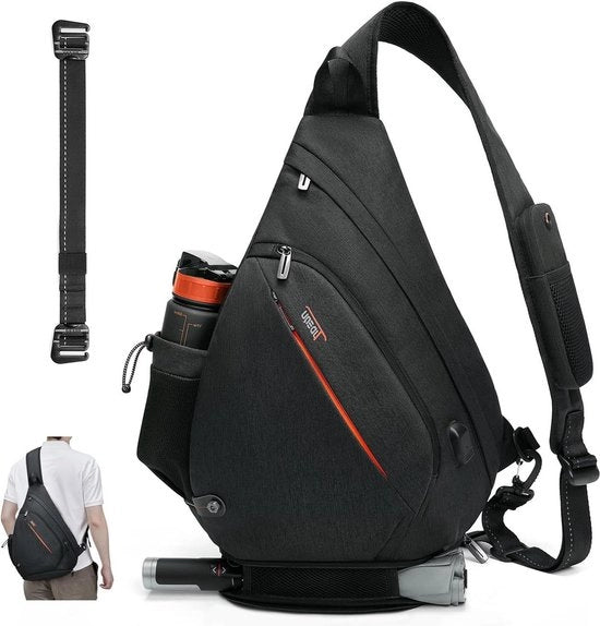 Borsa da Sling per Uomo - Zaino da Trasportare con 8 Tasche - Borsa da Sling per Uomo 19L - Borsa da Sling con una Cintura - Nero