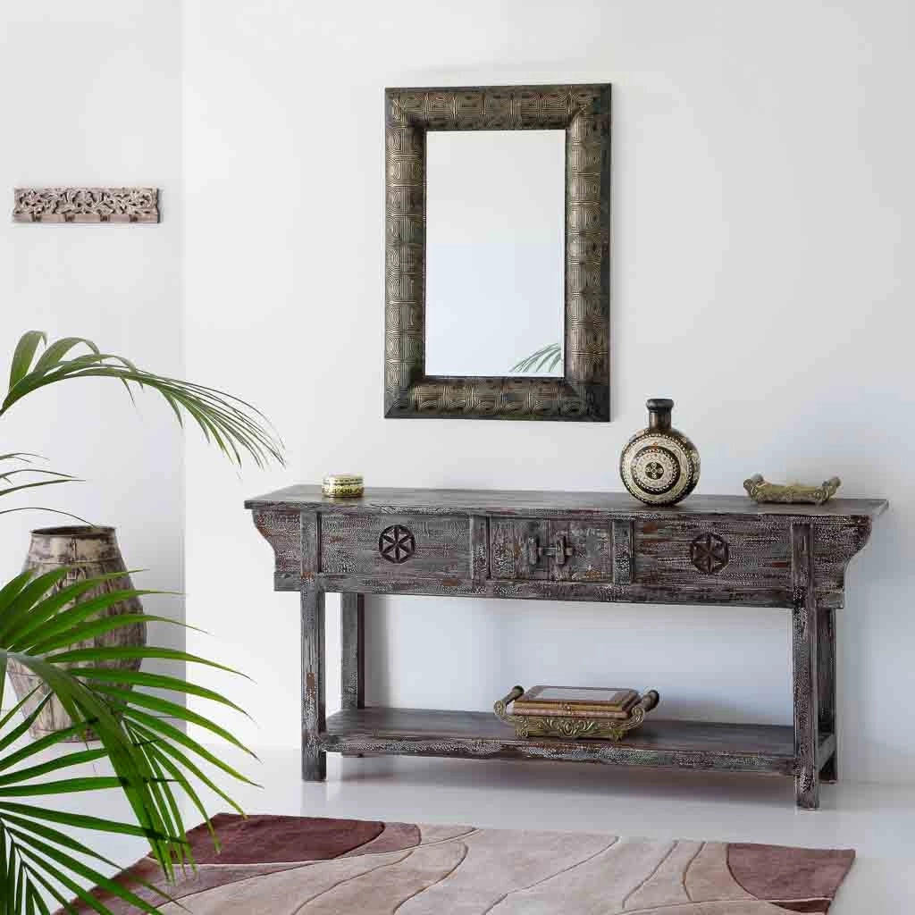 Mobile da ingresso in legno con finitura artigianale Grigio scuro inve