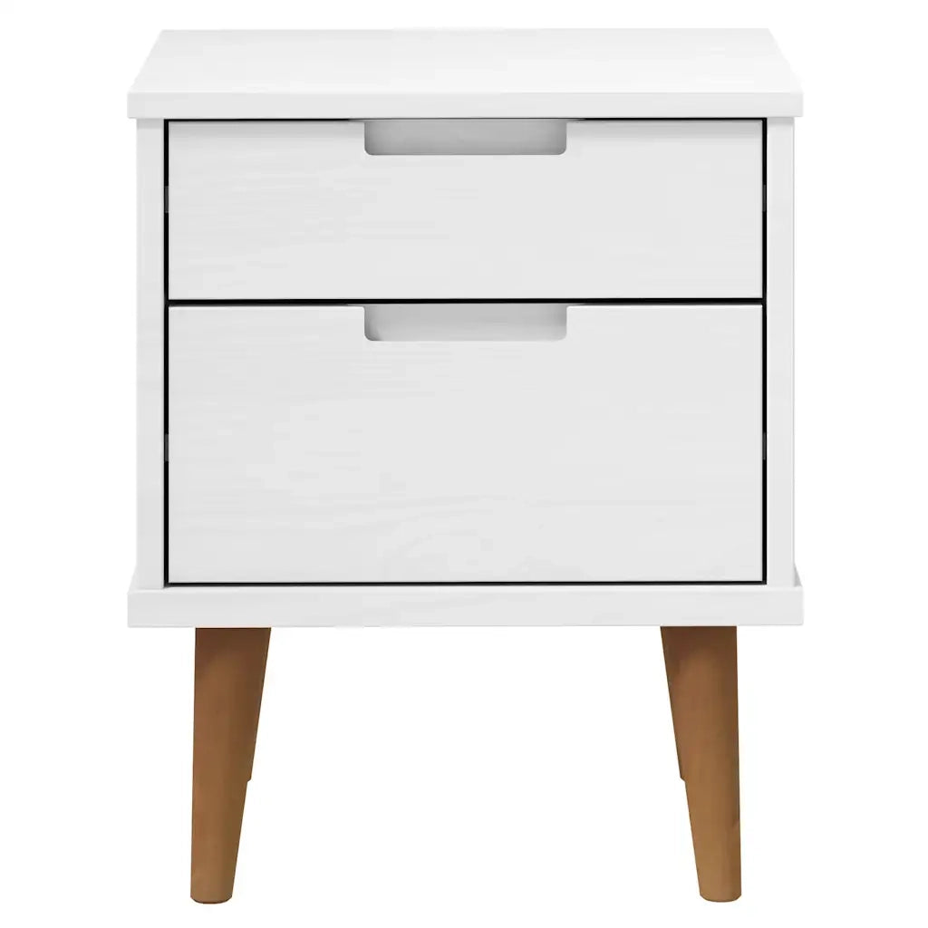 Comodino MOLDE Bianco 40x35x48 cm in Legno Massello di Pino 350496