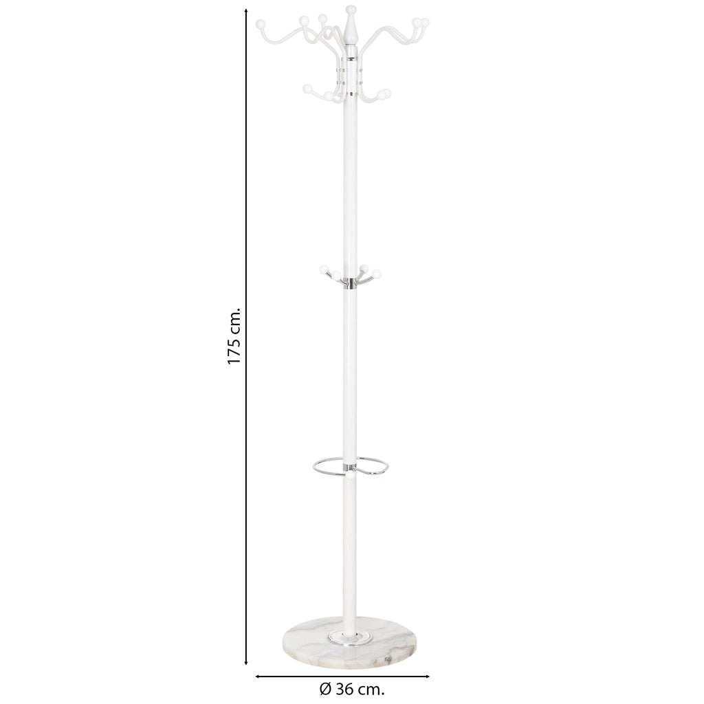 Perchero de metal blanco con paragüero  y 5 ganchos D36X 175h cm