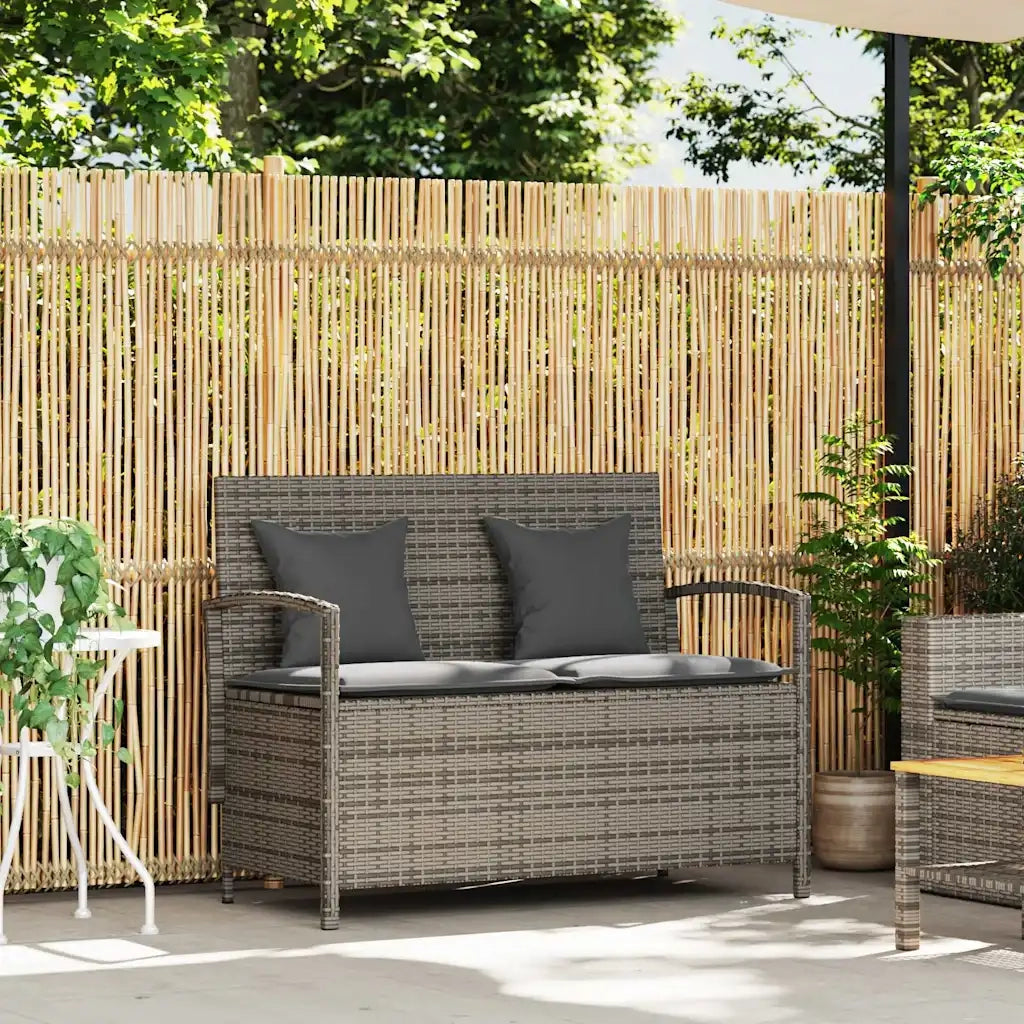 Panca Portaoggetti da Giardino con Cuscino Grigio in Polyrattan 4104213