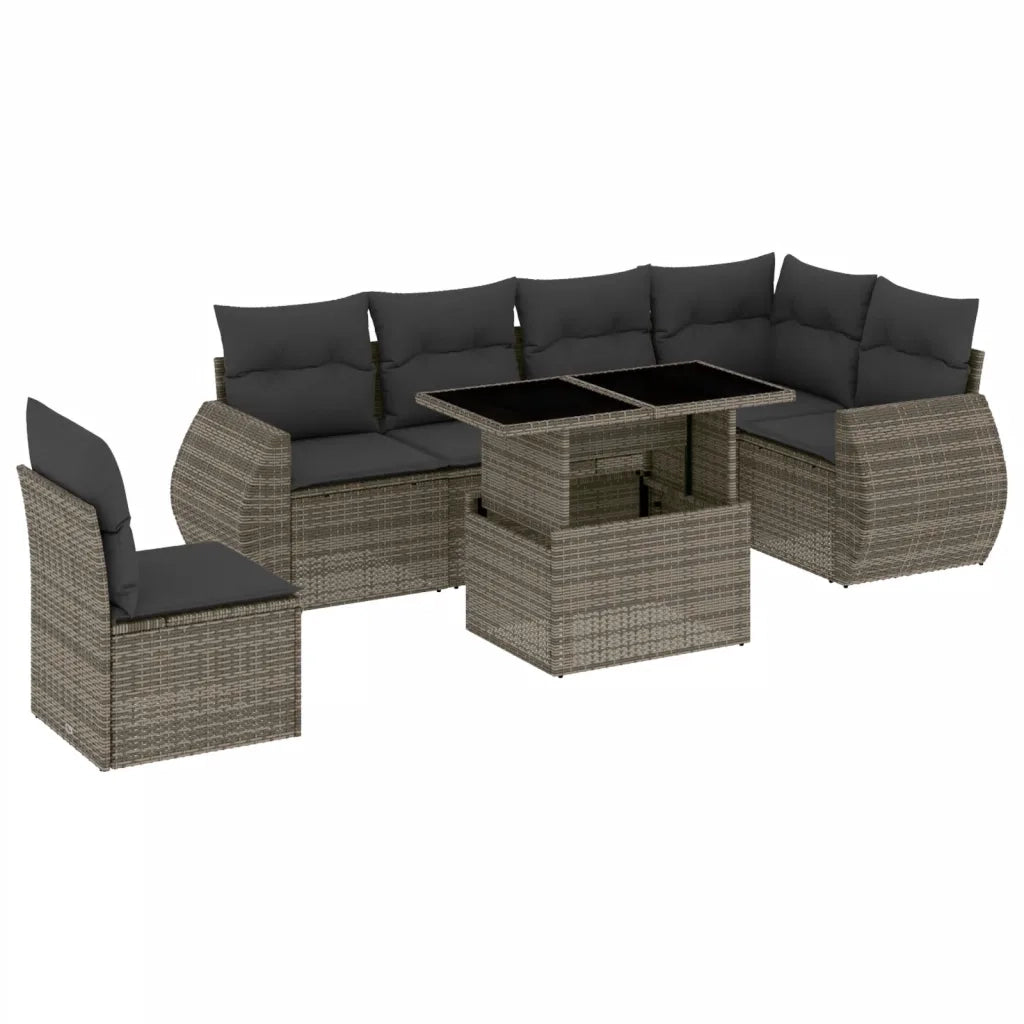 Set Divani da Giardino 7 pz con Cuscini Grigio in Polyrattan 3268570