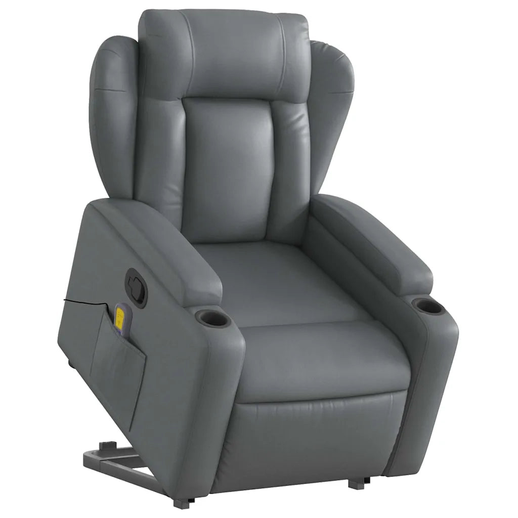 Poltrona | Sedia Relax Alzapersona Reclinabile Massaggio Grigio Similpelle