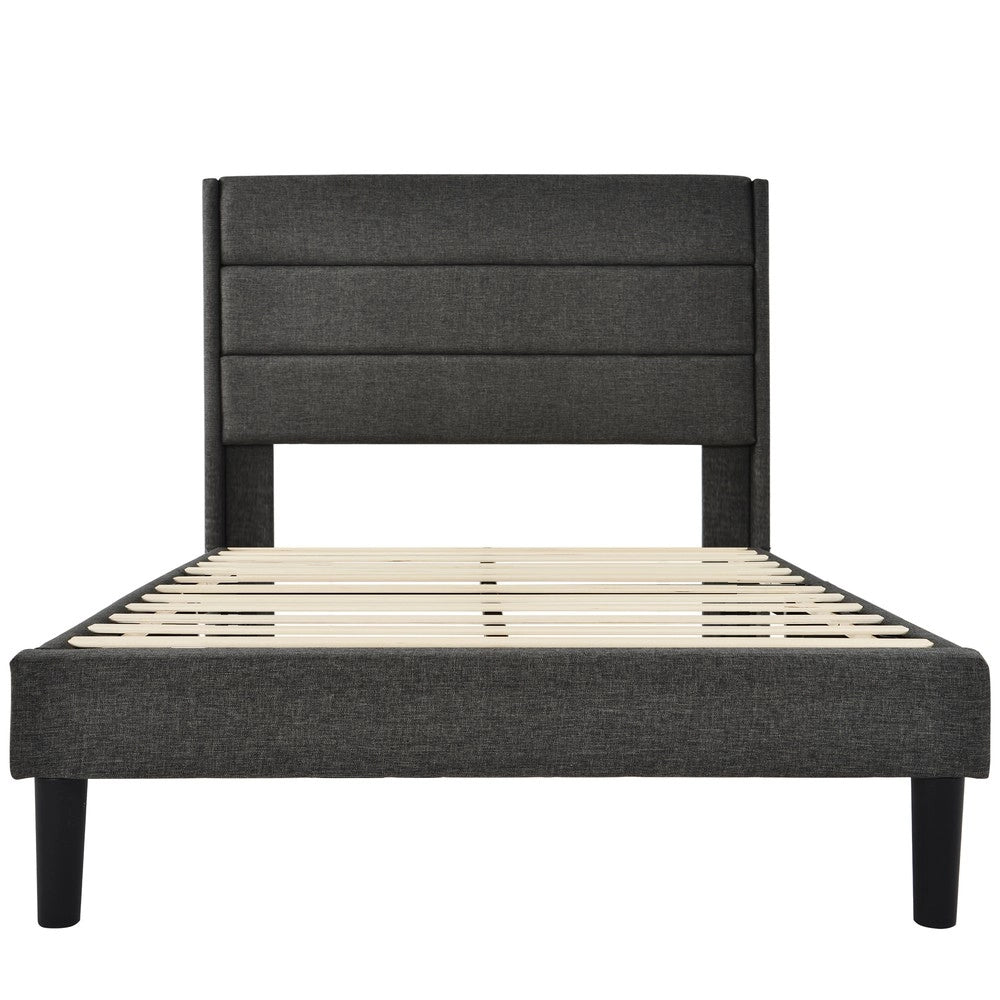 Letto Imbottito Singolo con Rete a Doghe e Testiera ¨C MINIMAL ¨C Tessuto Grigio 90x200