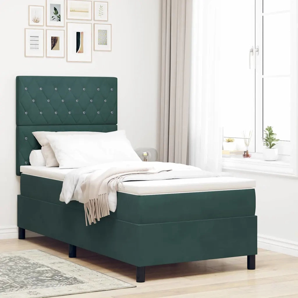 Letto a molle con materasso Verde Scuro 90 x 190 cm Tessuto 3339737