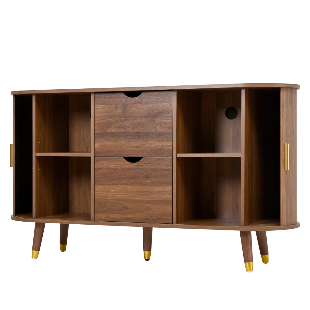 Sideboard 140x40x79;5 cm in MDF noce con 2 cassetti e ripiani aperti