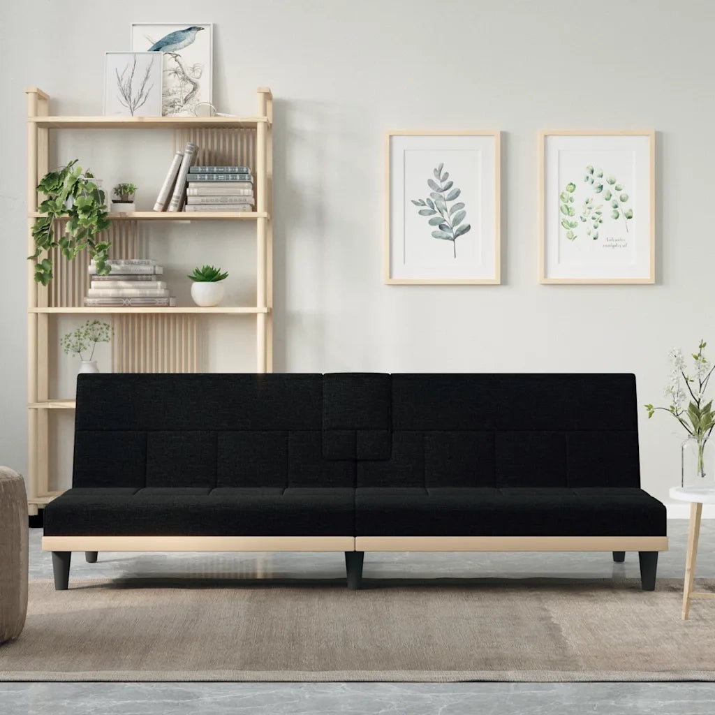 Divano Letto con Portabicchieri in Tessuto Nero 351865