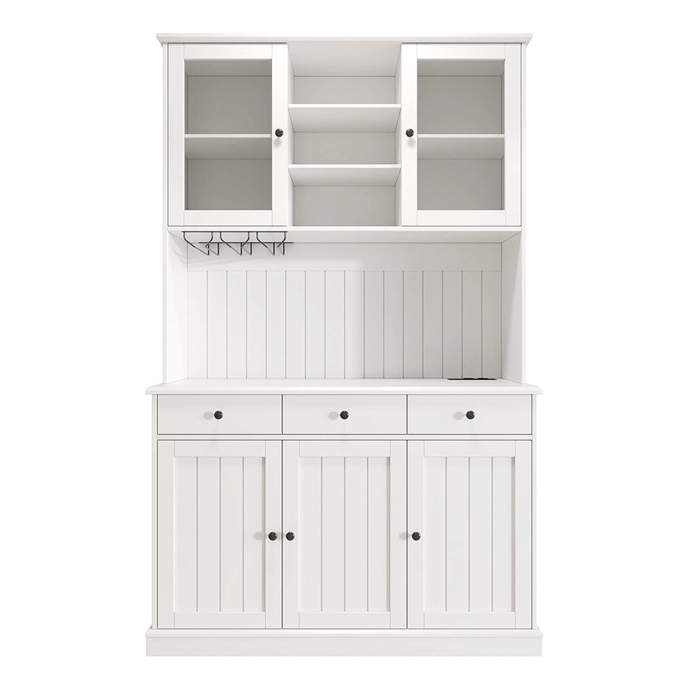 Credenza Xylo 120x40x191cm - Vetri, USB, Poign??es Bianche/Nere