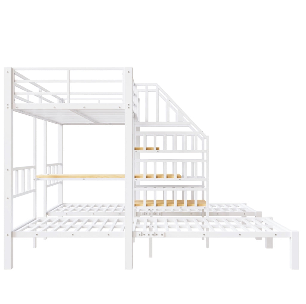 Letto a castello 90x200 cm con LED; scrivania e scala con contenitore in metallo e MDF