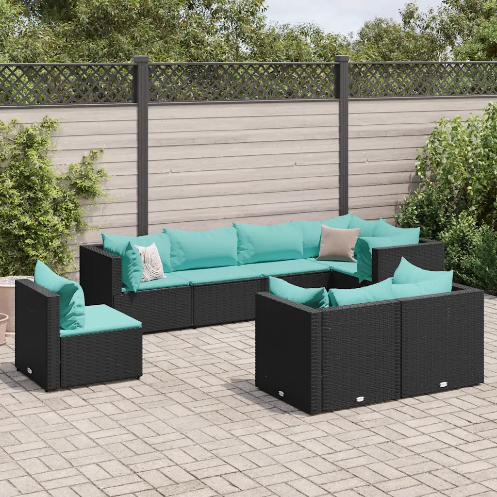 Set Mobili da Giardino con Cuscini 8 pz Nero in Polyrattan 3308196