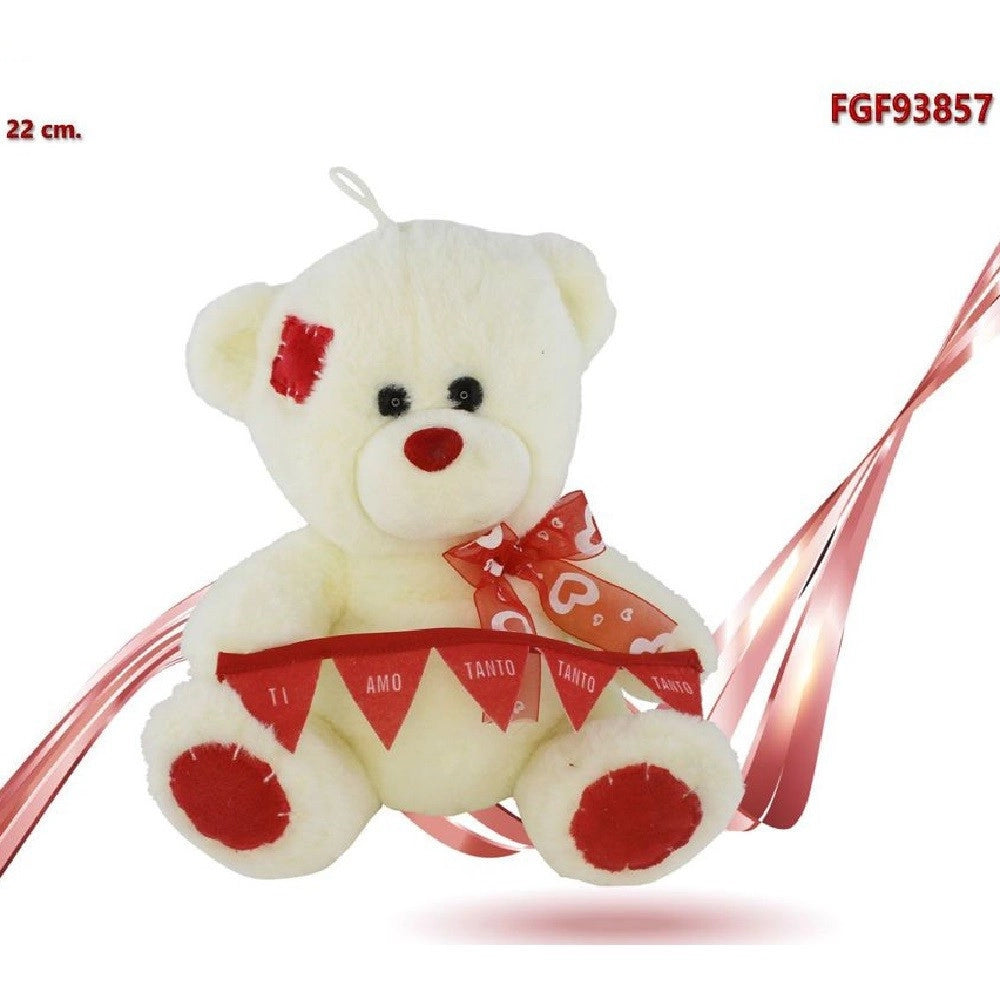 Trade Shop - Orso In Peluche Fiocco Festone Ti Amo Tanto Tanto Tanto 22cm San Valentino 93857 -