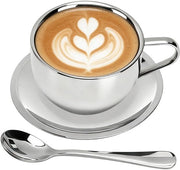Set di tazze per caffè isolanti - Tazze doppie in acciaio inossidabile - 3 pezzi - Design elegante - Tessuto confortevole