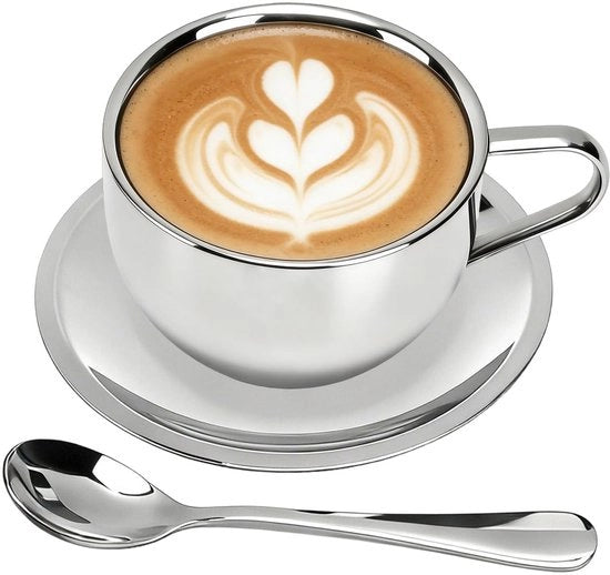 Set di tazze per caffè isolanti - Tazze doppie in acciaio inossidabile - 3 pezzi - Design elegante - Tessuto confortevole