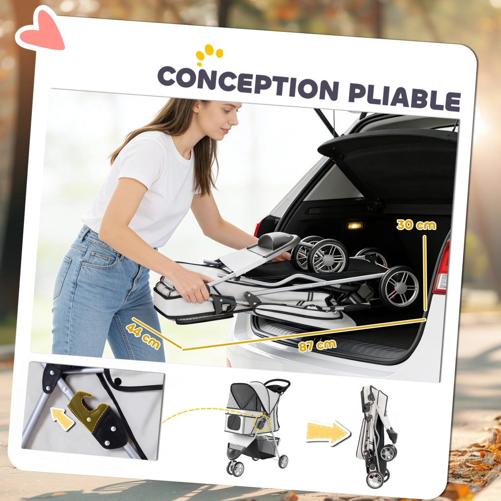 Carrello per Cani 4 Ruote Pieghevole con Coperchio Regolabile e Cestino ¨C Zephmum ¨C Grigio 77x44x102cm