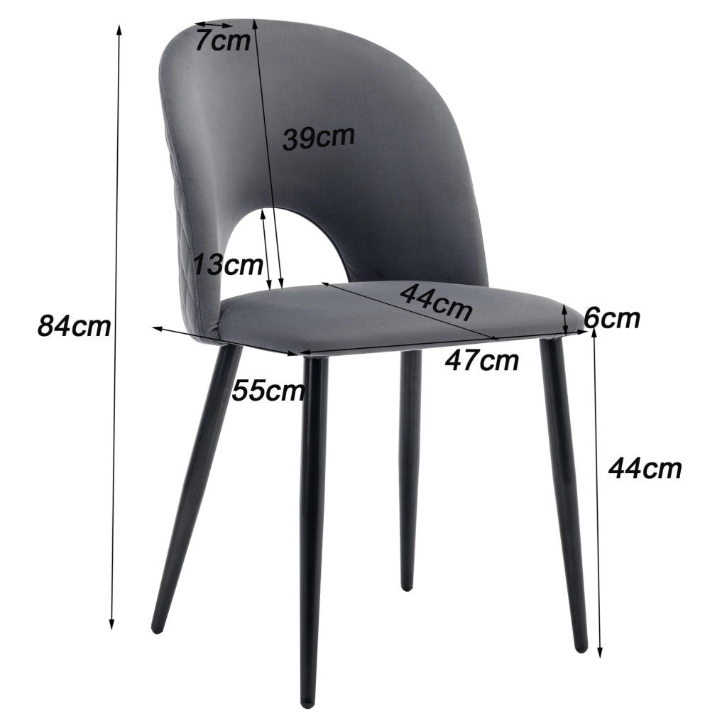 Set di 4 sedie imbottite in velluto grigio con gambe regolabili