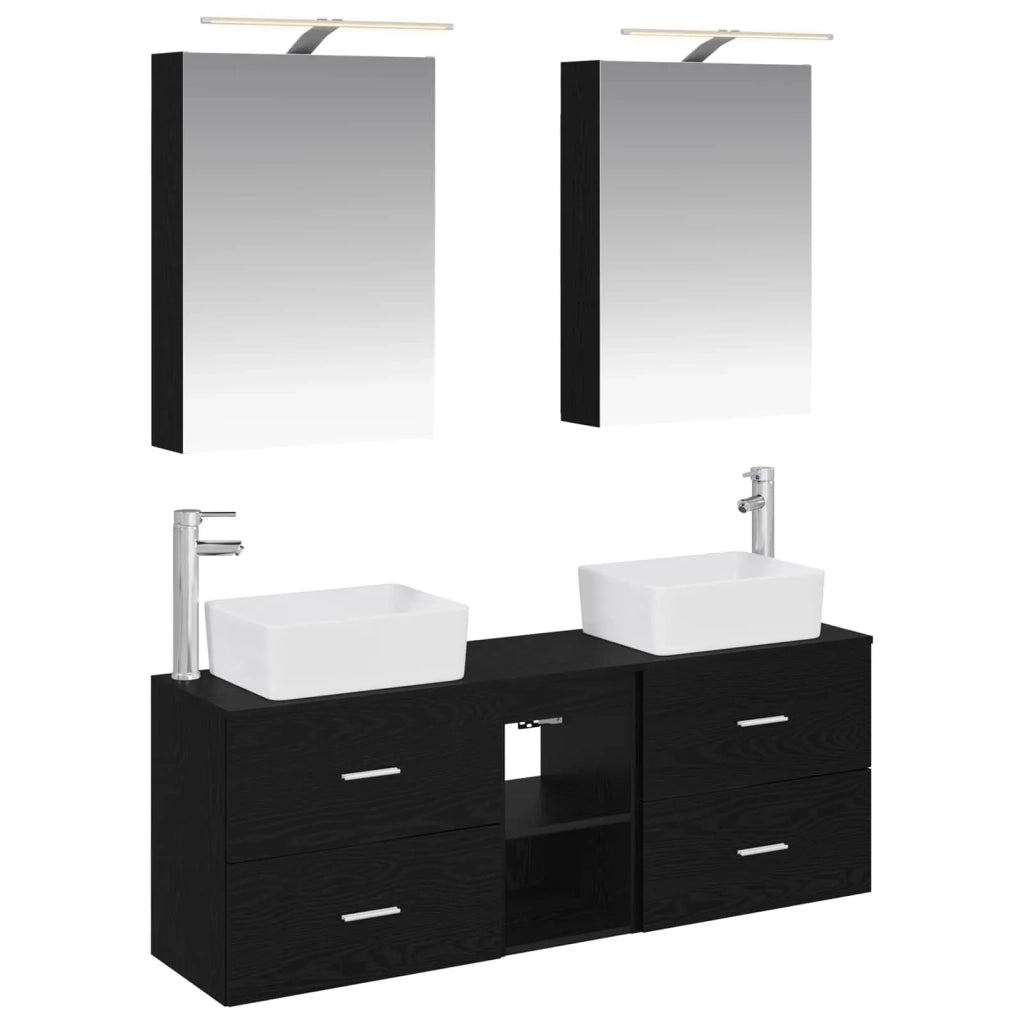 Set di mobili per il bagno 5 pcs Rovere Nero 3406832