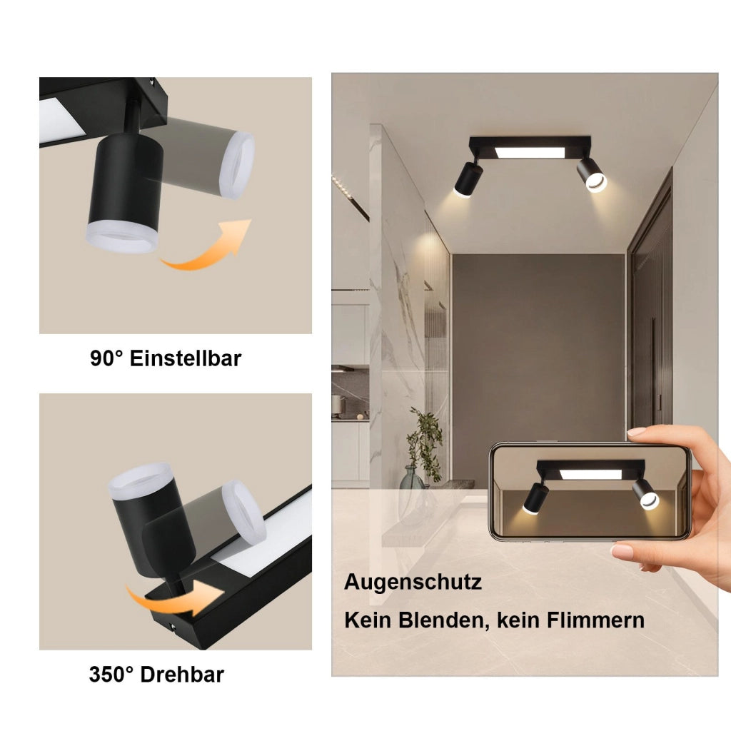 ZMH Faretto da soffitto 2 fiamme nero 3000K faretto da soffitto lampada da camera da letto per corridoio