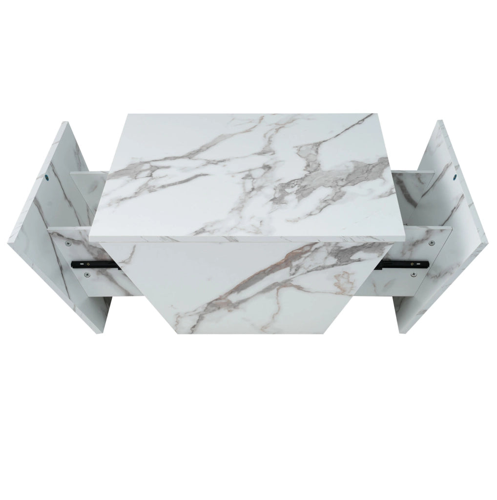 Tavolino da caff猫 70x70x37 cm; design trapezoidale con 2 cassetti; MDF bianco