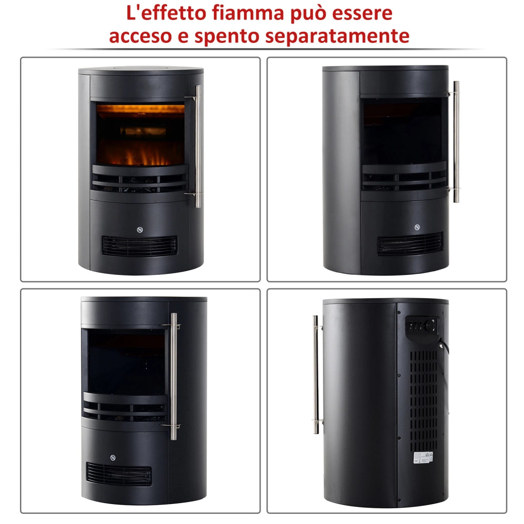 EasyComfort Camino Elettrico da Terra 900W/2000W con Effetto Fiamma, Caminetto Elettrico con Temperatura Regolabile e Protezione da Surriscaldamento, 41x41x64.5cm, Nero