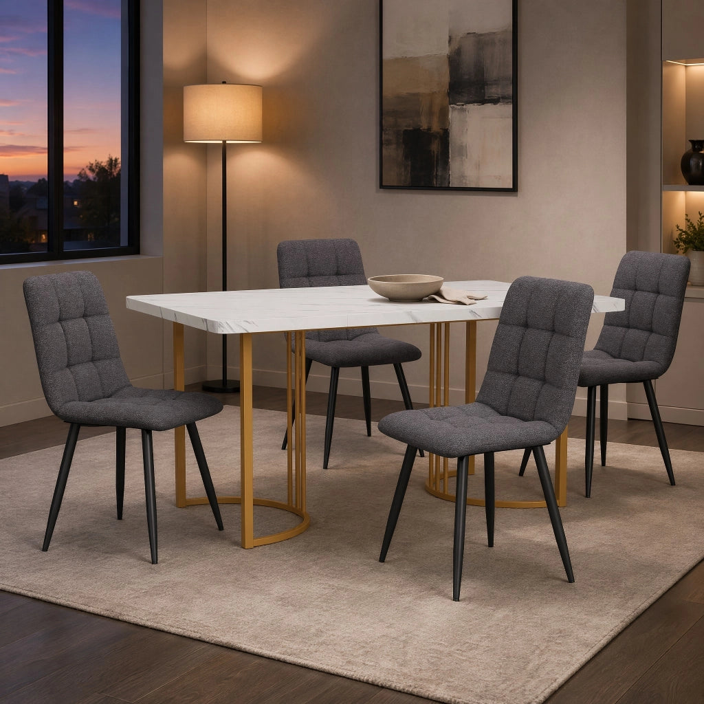 Set da pranzo 5 pezzi 140x80x75 cm con tavolo effetto marmo in MDF bianco