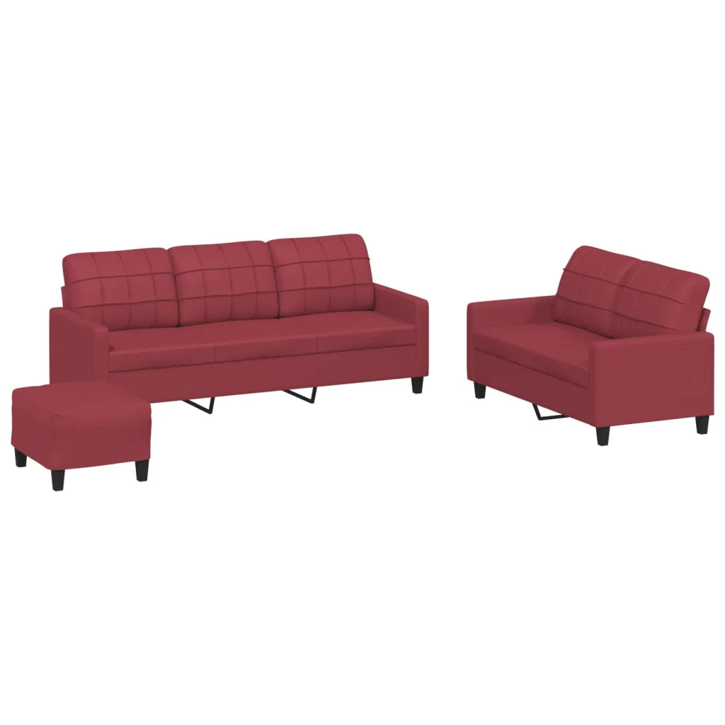 Set di Divani 3 pz con Cuscini Rosso Vino in Similpelle 3201386