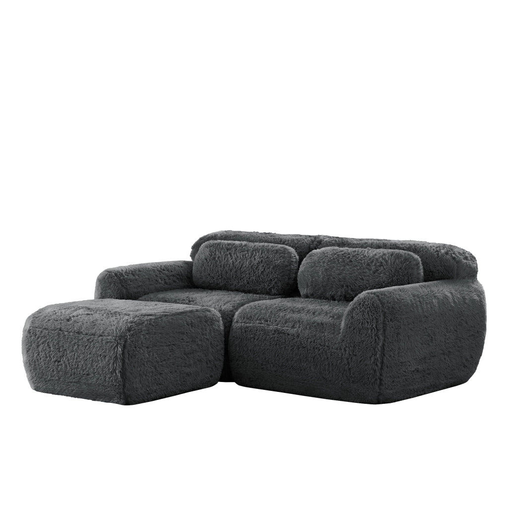 Divano Angolare Modulare 2 Posti con Cuscini, Design Senza Struttura, Base Antiscivolo, in Peluche Grigio