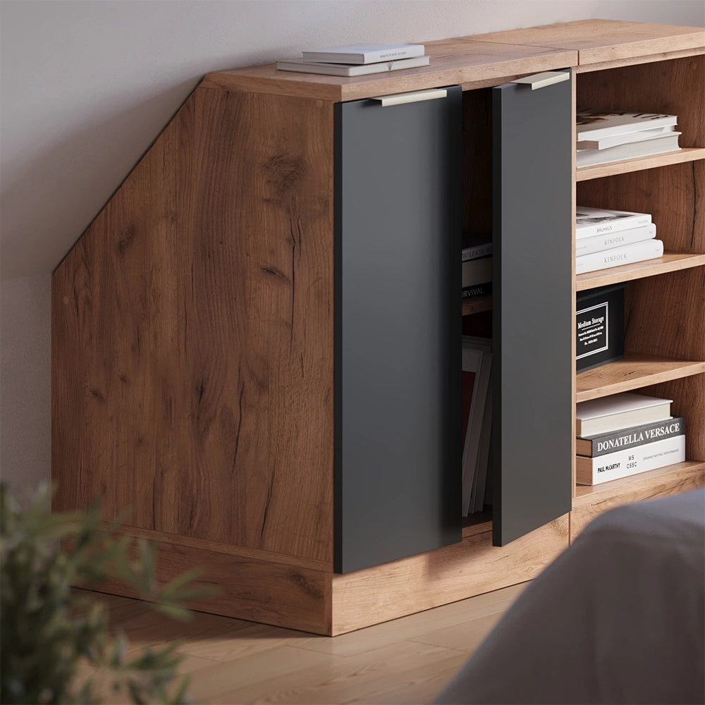 Mobile cucina sottotetto R-Line Antracite-oro/Rovere dorato 60 cm con 2 porte, carcassa 60 cm profondità Vicco