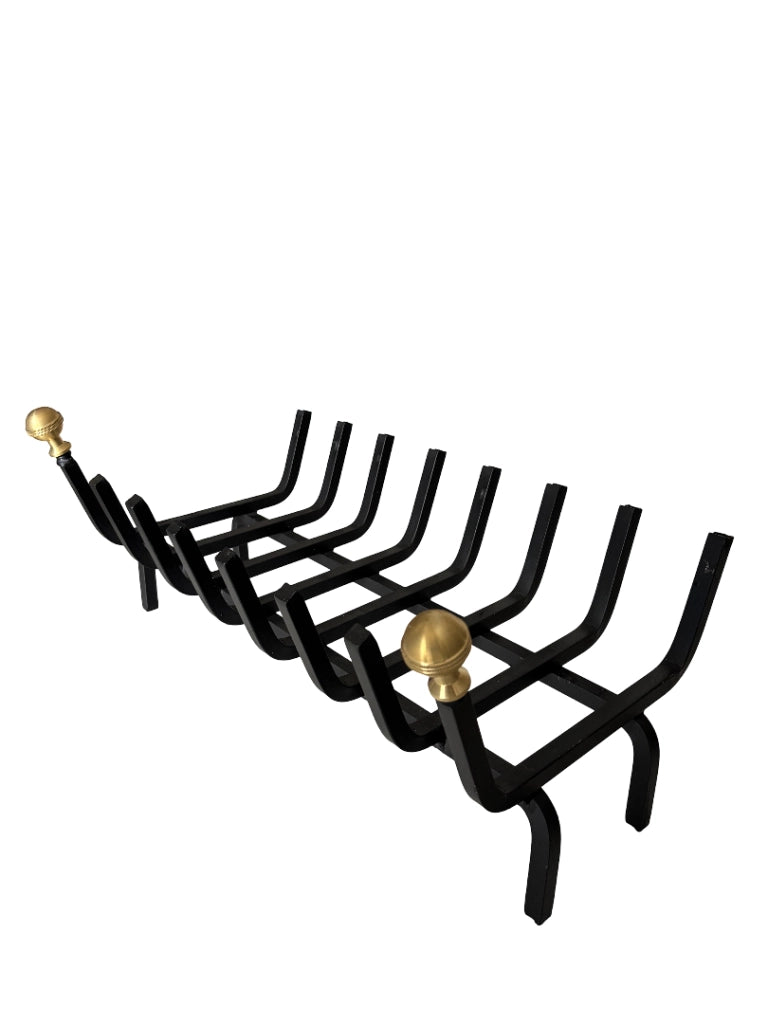 Brucialegna in Ferro con Pomelli in Ottone, Porta Legna, Spessore 14 mm, Nero 50x30x26h cm