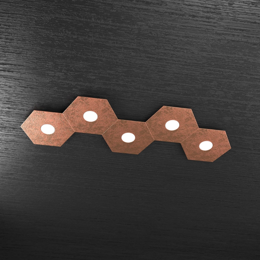 HEXAGON APPLIQUE-PLAFONIERA 5 LUCI FOGLIA RAME 1142-5L-FR