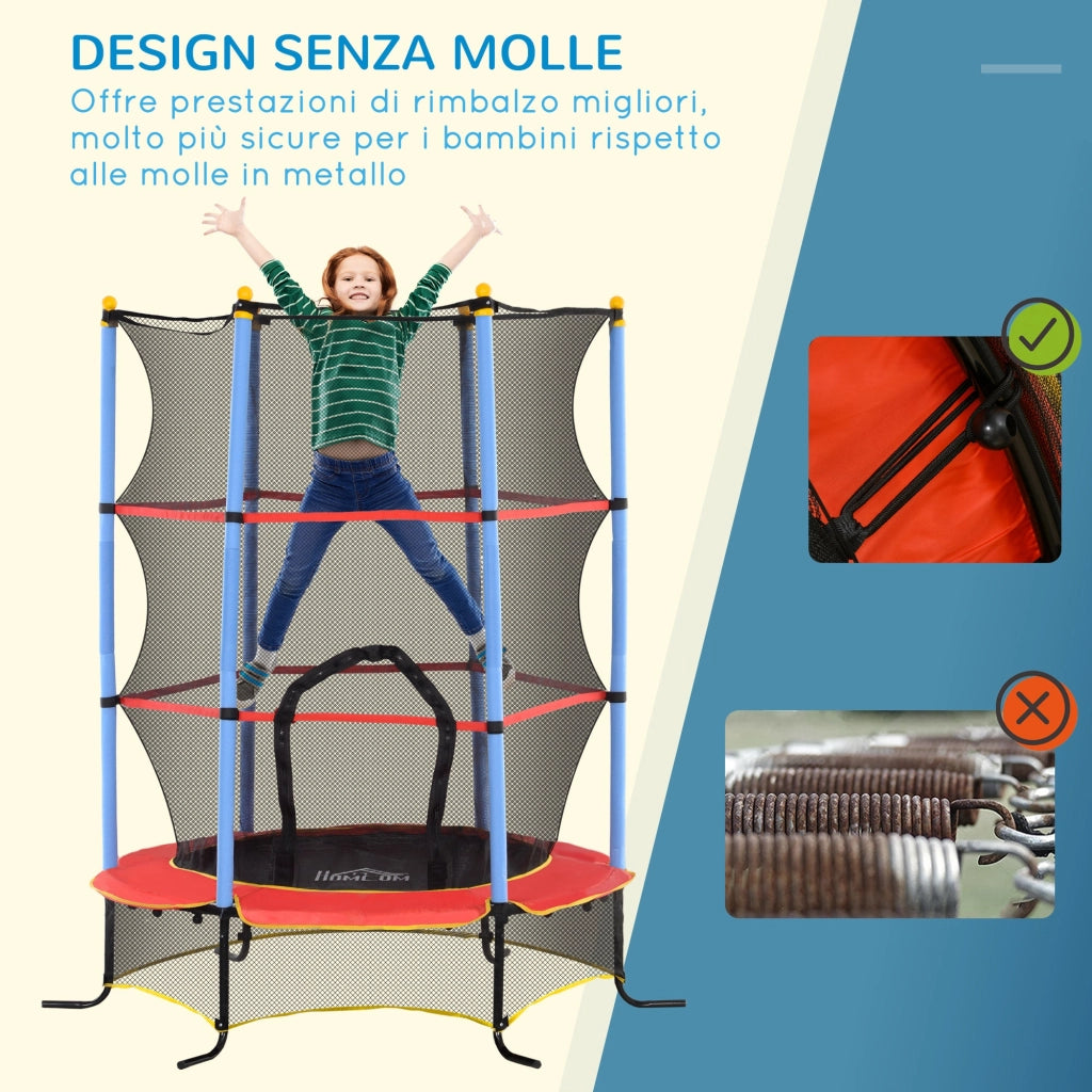 Trampolino Elastico per Bambini da 3 Anni Ø175 cm con Rete di Protezione Multicolore