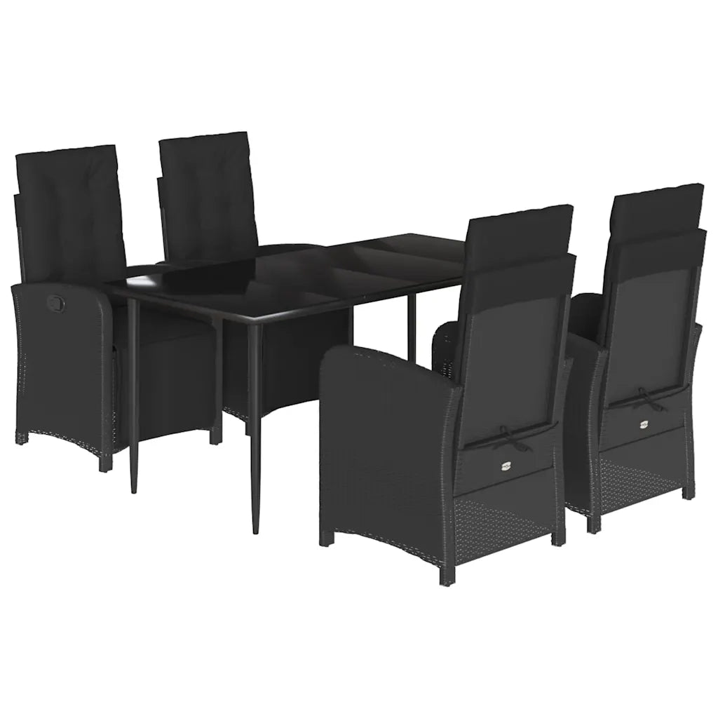 Set da Pranzo da Giardino 5 pz Nero con Cuscini in Polyrattan