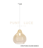 SOSPENSIONE BIANCO 1 LUCE VETRO GRANDE AMBRA 1191BI-SG-AM