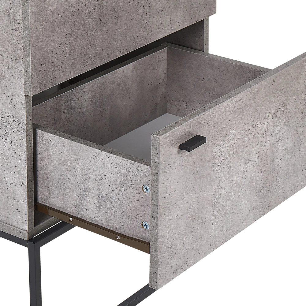 Cassettiera Effetto Cemento Legno Chiaro 4 Ripiani Base in Metallo Nero Industriale