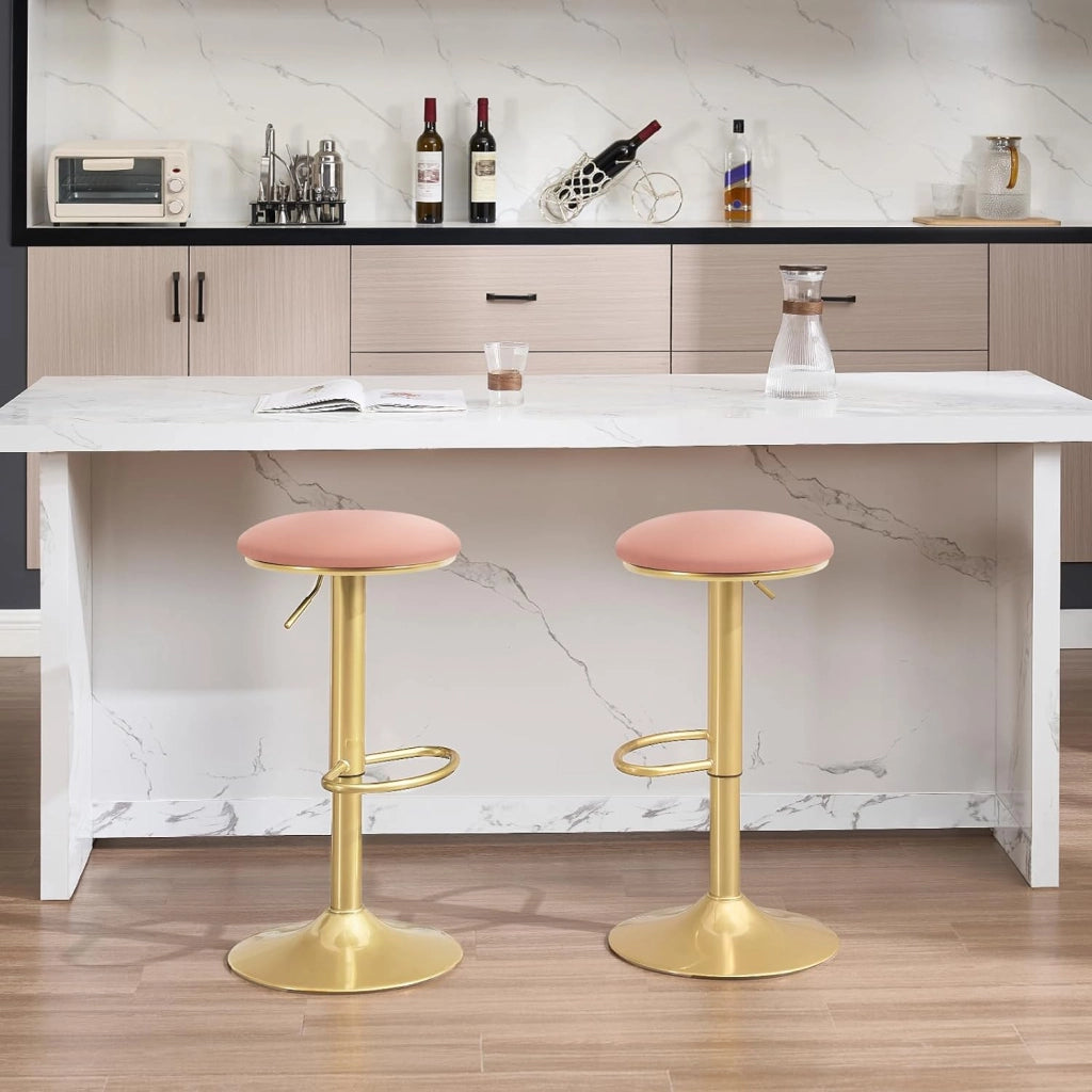 Sgabelli da Cucina Set di 2 Girevoli a 360°, Sgabelli Bar Regolabili in Altezza da 60 a 80,5 cm, con Seduta in Velluto per Sala da Pranzo, Soggiorno, Bar, Rosa, BH302rs-2