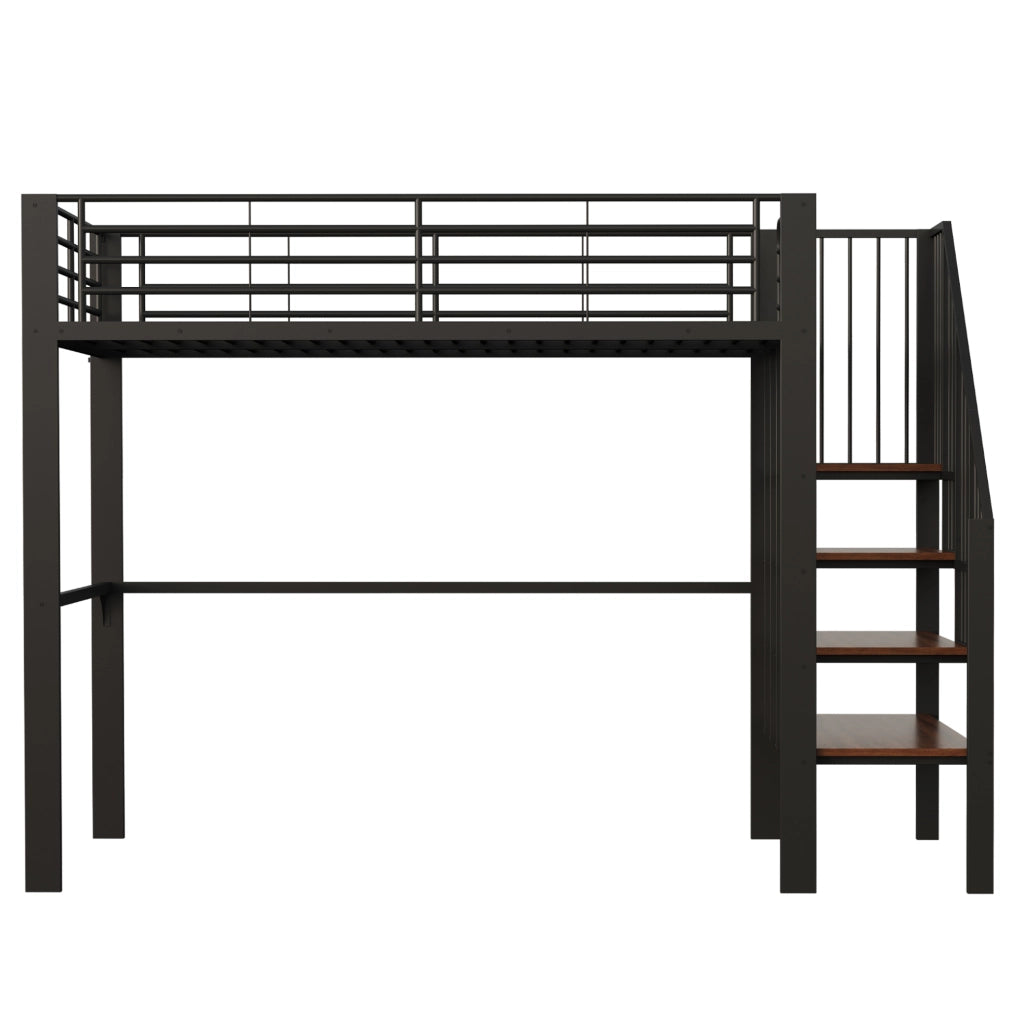 Letto a soppalco 140x200 in metallo con scala e ampio spazio sottostante
