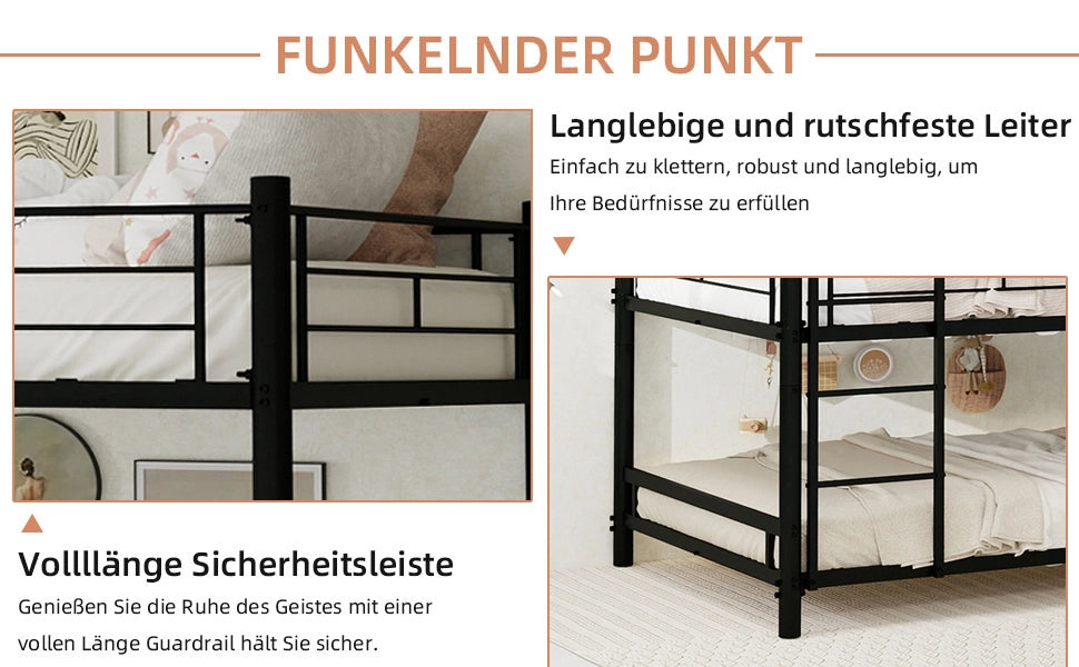 LETTO a Castello Triplo in Metallo Nero con Scale Integrate