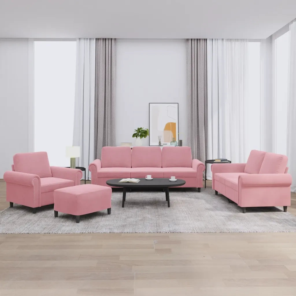 Set di Divani 4 pz con Cuscini rosa in Velluto 3202183